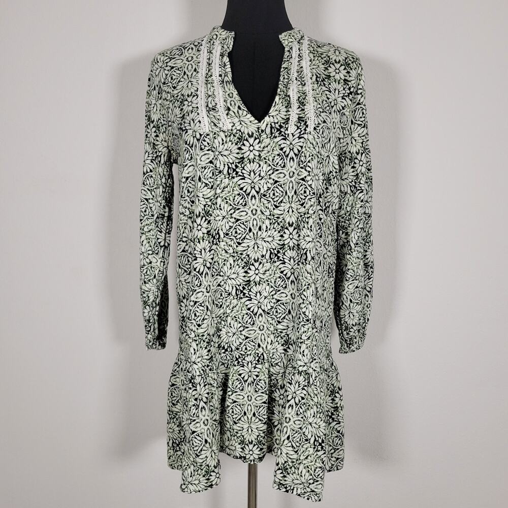 Zara Cotton Floral Print Mini Dress Size Small Long Sleeve Boho Cottagecore